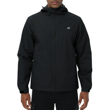 Tyhengta Men's Jacket Waterproof Coat Hooded Raincoat Outdoor Hiking Lightweight Windbreaker Black L
