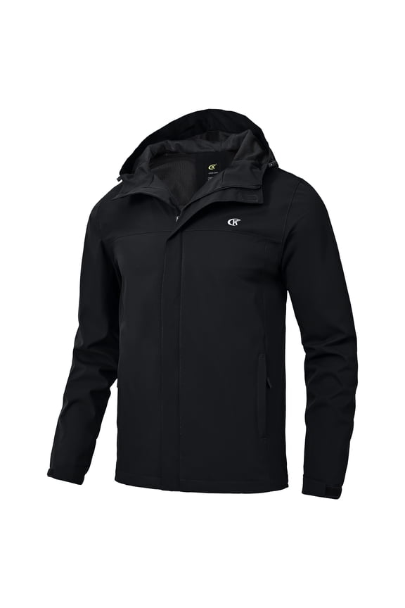 Men's Jacket Waterproof Coat Hooded Raincoat Outdoor Hiking Lightweight Windbreaker Black XL