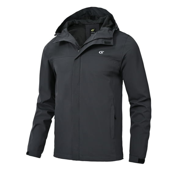 Tyhengta Men's Jacket Waterproof Coat Hooded Raincoat Outdoor Hiking Lightweight Windbreaker Carbon Gray L