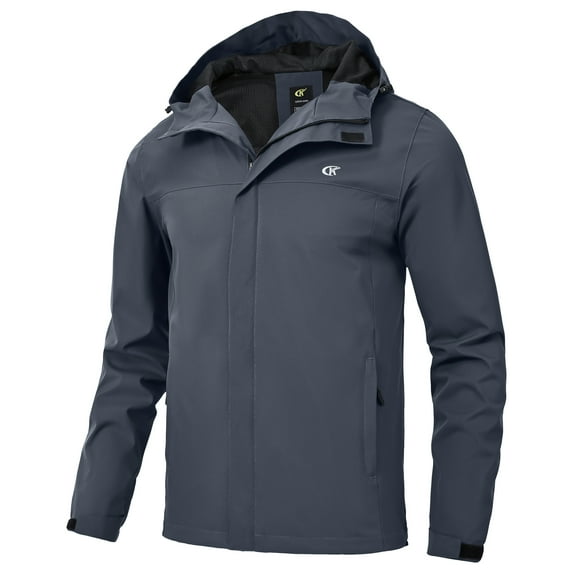 Tyhengta Men's Jacket Waterproof Coat Hooded Raincoat Outdoor Hiking Lightweight Windbreaker Grayish Blue 2XL