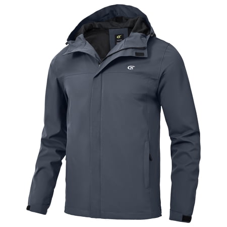 Tyhengta Men's Jacket Waterproof Coat Hooded Raincoat Outdoor Hiking Lightweight Windbreaker Grayish Blue L