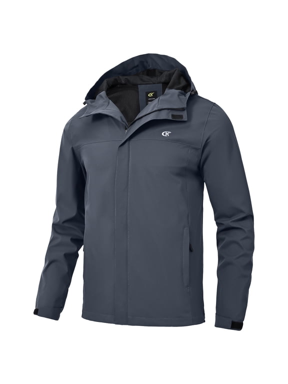 Men's Jacket Waterproof Coat Hooded Raincoat Outdoor Hiking Lightweight Windbreaker Grayish Blue L