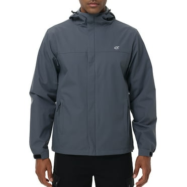 Tyhengta Men's Jacket Waterproof Coat Hooded Raincoat Outdoor Hiking Lightweight Windbreaker Grayish Blue XL