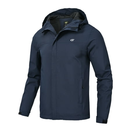 Tyhengta Men's Jacket Waterproof Coat Hooded Raincoat Outdoor Hiking Lightweight Windbreaker Navy Blue L