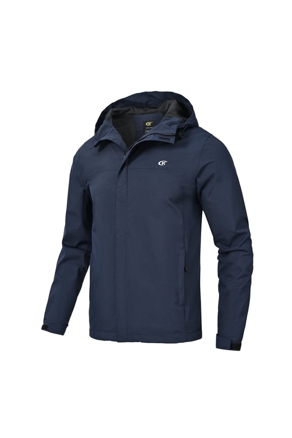 Men's Jacket Waterproof Coat Hooded Raincoat Outdoor Hiking Lightweight Windbreaker Navy Blue L