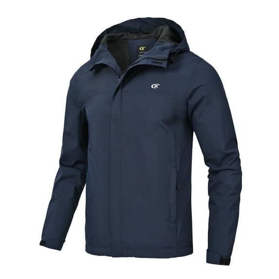 Tyhengta Men's Jacket Waterproof Coat Hooded Raincoat Outdoor Hiking Lightweight Windbreaker Navy Blue M