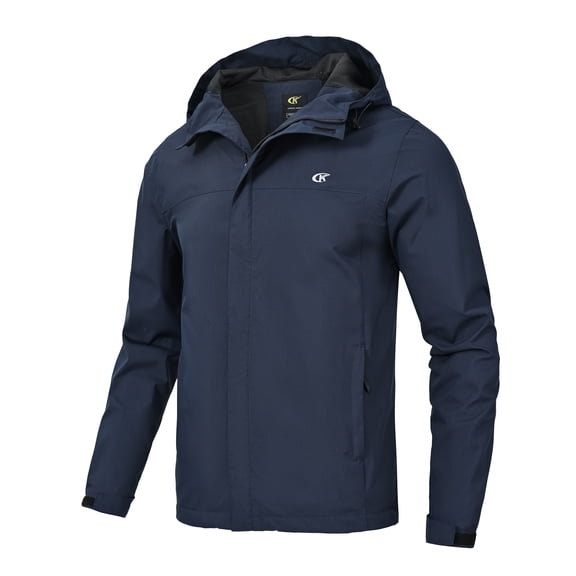 Tyhengta Men's Jacket Waterproof Coat Hooded Raincoat Outdoor Hiking Lightweight Windbreaker Navy Blue M