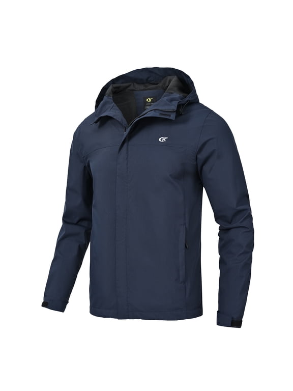 Men's Jacket Waterproof Coat Hooded Raincoat Outdoor Hiking Lightweight Windbreaker Navy Blue M