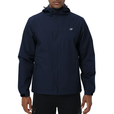 Tyhengta Men's Jacket Waterproof Coat Hooded Raincoat Outdoor Hiking Lightweight Windbreaker Navy Blue S