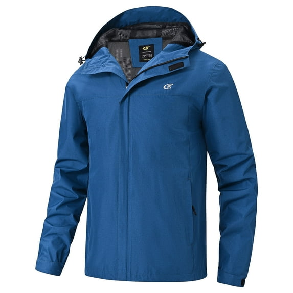 Tyhengta Men's Jacket Waterproof Coat Hooded Raincoat Outdoor Hiking Lightweight Windbreaker Royal blue M