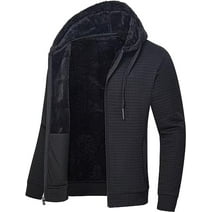 Tyhengta Men's Jacquard PlaidCloth Heavy Fleece Zipper Hoodie Sweatshirt Jacket Coat Black L