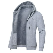 Tyhengta Men's Jacquard PlaidCloth Heavy Fleece Zipper Hoodie Sweatshirt Jacket Coat LightGrey XXL