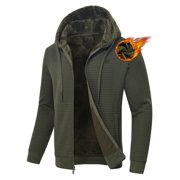 Men's Fleece Jackets Sherpa Lined Hoodies Zip Up Plaid Shirt Warm Winter Jackets for Men with Zipper Pockets