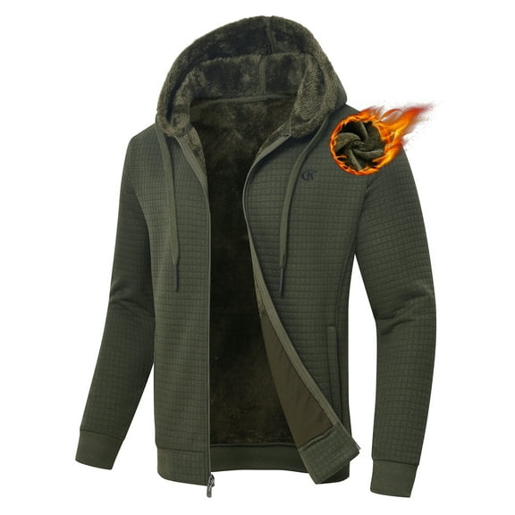 Tyhengta Men's Fleece Jackets Sherpa Lined Hoodies Zip Up Plaid Shirt Warm Winter Jackets for Men with Zipper Pockets