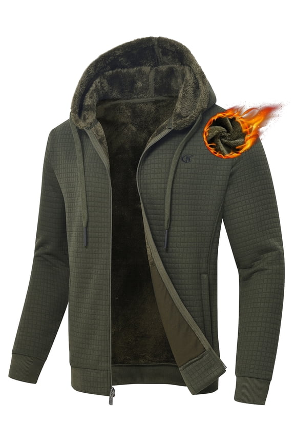 Men's Fleece Jackets Sherpa Lined Hoodies Zip Up Plaid Shirt Warm Winter Jackets for Men with Zipper Pockets
