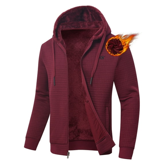 Tyhengta Men's Fleece Jackets Sherpa Lined Hoodies Zip Up Plaid Shirt Warm Winter Jackets for Men with Zipper Pockets