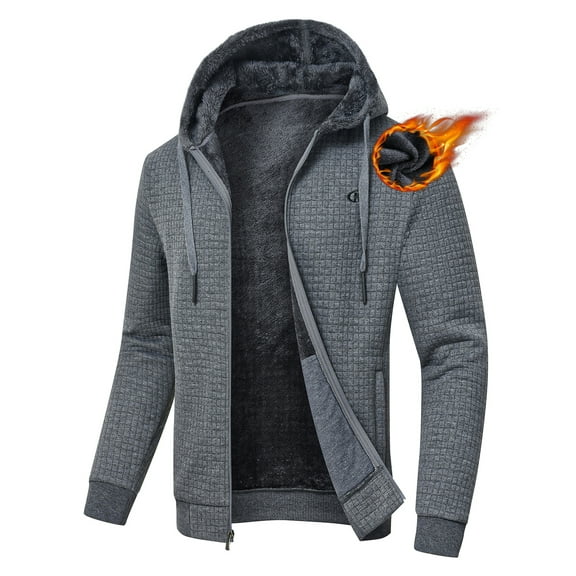Tyhengta Men's Fleece Jackets Sherpa Lined Hoodies Zip Up Plaid Shirt Warm Winter Jackets for Men with Zipper Pockets