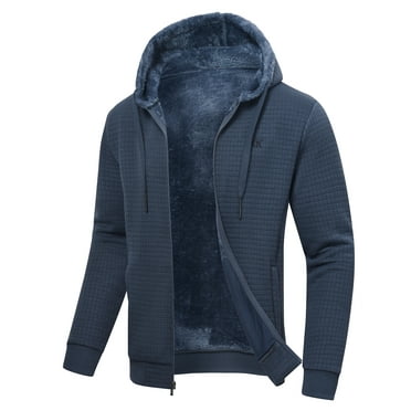 Tyhengta Men's Jacquard Plaid Cloth Zipper Hooded Jacket Fleece Lining Winter Warm Jacket