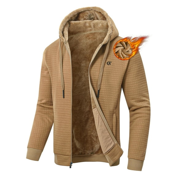 Tyhengta Men's Fleece Jackets Sherpa Lined Hoodies Zip Up Plaid Shirt Warm Winter Jackets for Men with Zipper Pockets