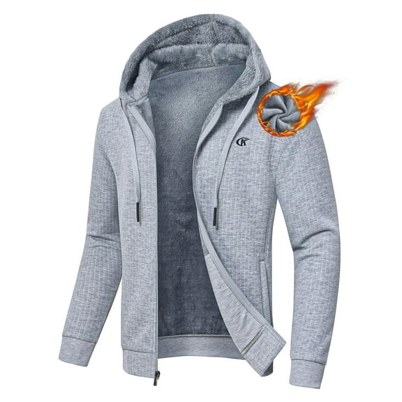 Tyhengta Men's Fleece Jackets Sherpa Lined Hoodies Zip Up Plaid Shirt Warm Winter Jackets for Men with Zipper Pockets