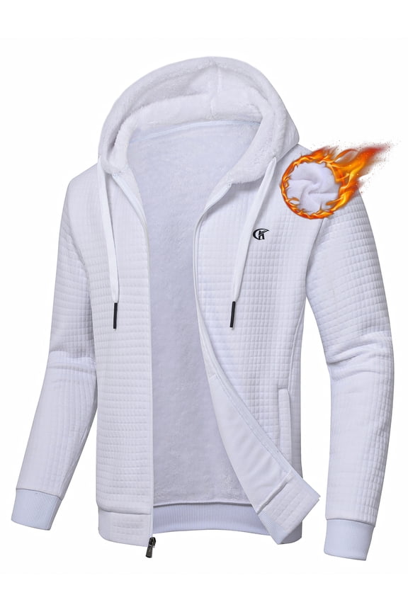 Men's Fleece Jackets Sherpa Lined Hoodies Zip Up Plaid Shirt Warm Winter Jackets for Men with Zipper Pockets