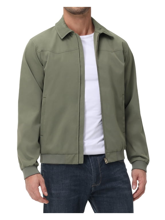 Men's Lightweight Jackets Casual Windbreaker Zip Up Collared Jacket Golf Windproof Coat Army Green 2XL