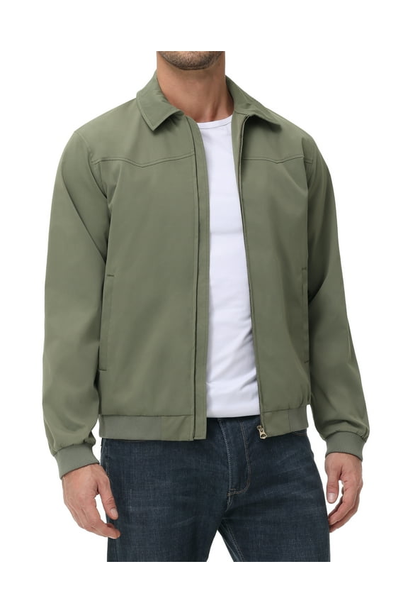 Men's Lightweight Jackets Casual Windbreaker Zip Up Collared Jacket Golf Windproof Coat Army Green L