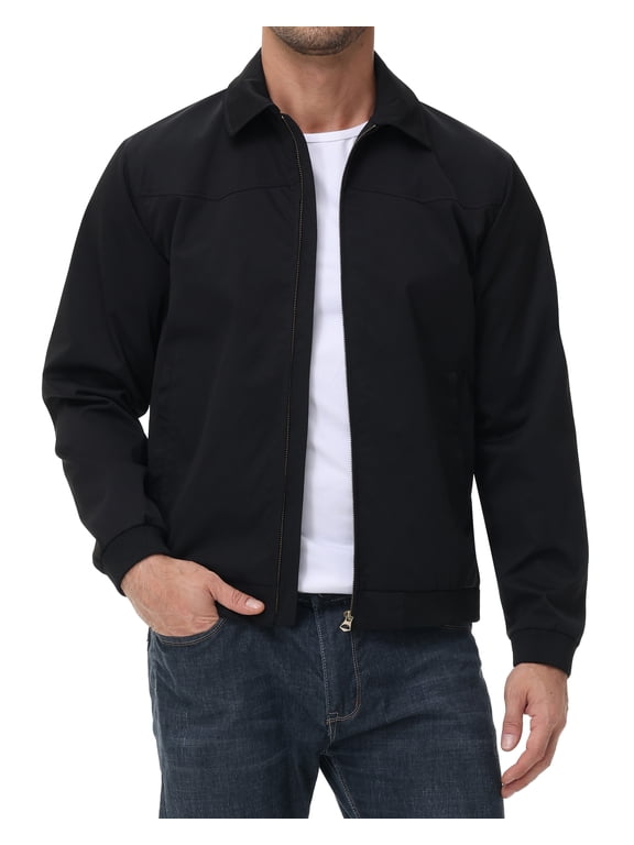 Men's Lightweight Jackets Casual Windbreaker Zip Up Collared Jacket Golf Windproof Coat Black 2XL
