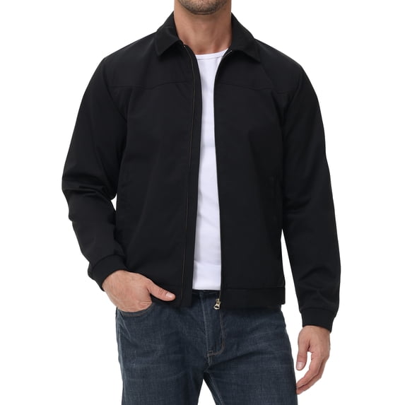 Tyhengta Men's Lightweight Jackets Casual Windbreaker Zip Up Collared Jacket Golf Windproof Coat Black L