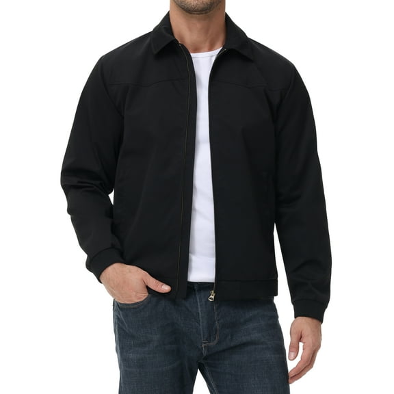 Tyhengta Men's Lightweight Jackets Casual Windbreaker Zip Up Collared Jacket Golf Windproof Coat Black S
