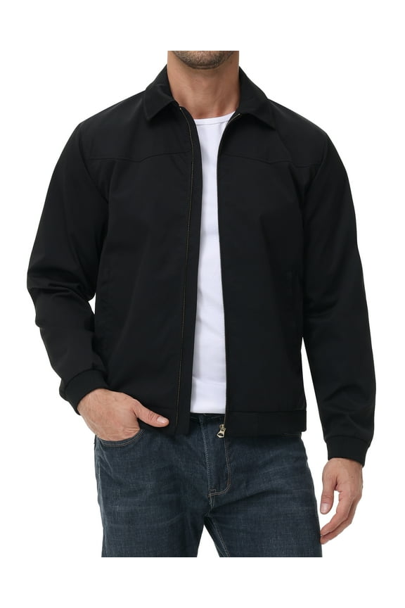 Men's Lightweight Jackets Casual Windbreaker Zip Up Collared Jacket Golf Windproof Coat Black S