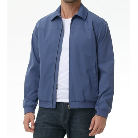 Tyhengta Men's Lightweight Jackets Casual Windbreaker Zip Up Collared Jacket Golf Windproof Coat Grayish Blue XL