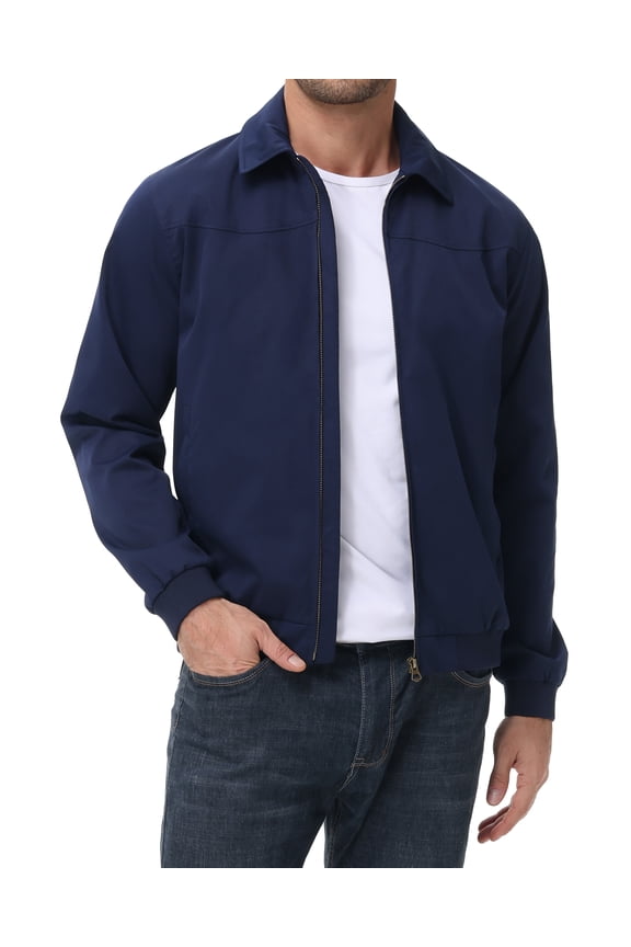 Men's Lightweight Jackets Casual Windbreaker Zip Up Collared Jacket Golf Windproof Coat Navy Blue S