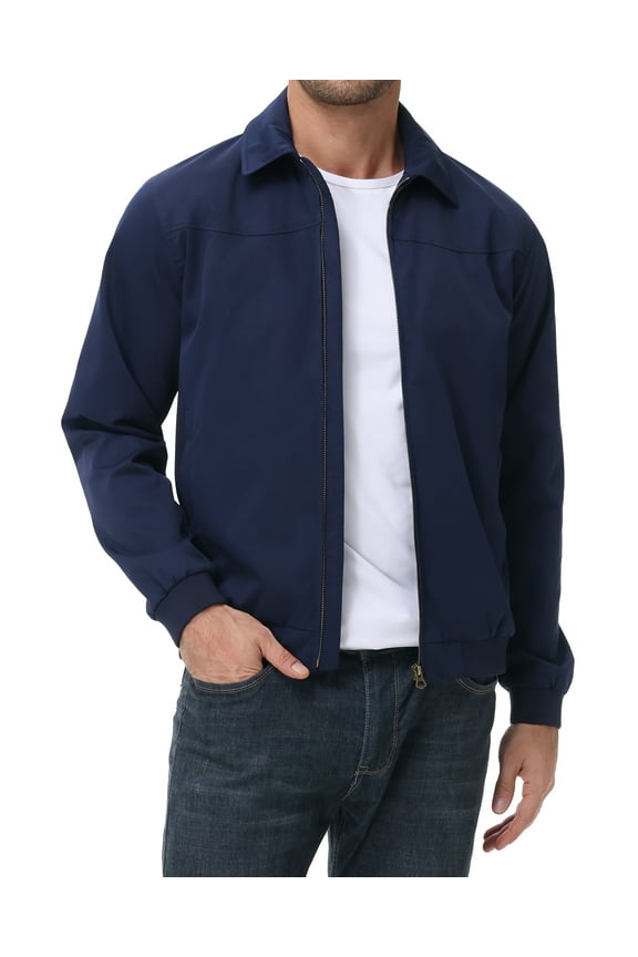 Men's Lightweight Jackets Casual Windbreaker Zip Up Collared Jacket Golf Windproof Coat Navy Blue XL