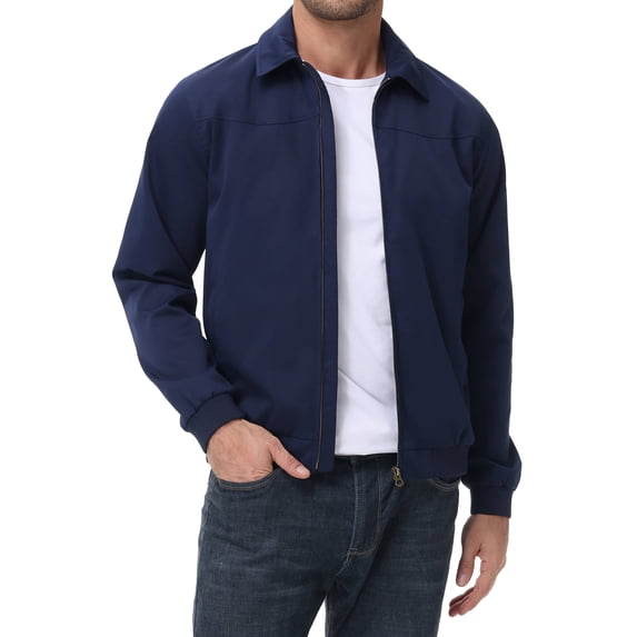 Tyhengta Men's Lightweight Jackets Casual Windbreaker Zip Up Collared Jacket Golf Windproof Coat Navy Blue XL