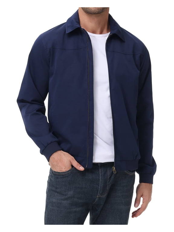 Men's Lightweight Jackets Casual Windbreaker Zip Up Collared Jacket Golf Windproof Coat Navy Blue XL