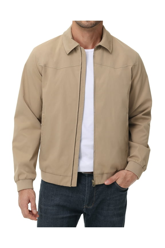Men's Lightweight Jackets Casual Windbreaker Zip Up Collared Jacket Golf Windproof Coat khaki M