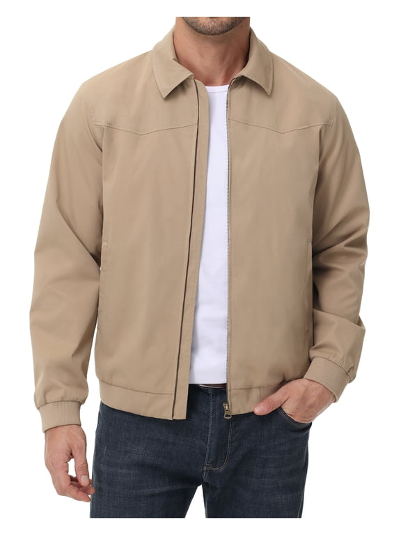 Men's Lightweight Jackets Casual Windbreaker Zip Up Collared Jacket Golf Windproof Coat khaki XL