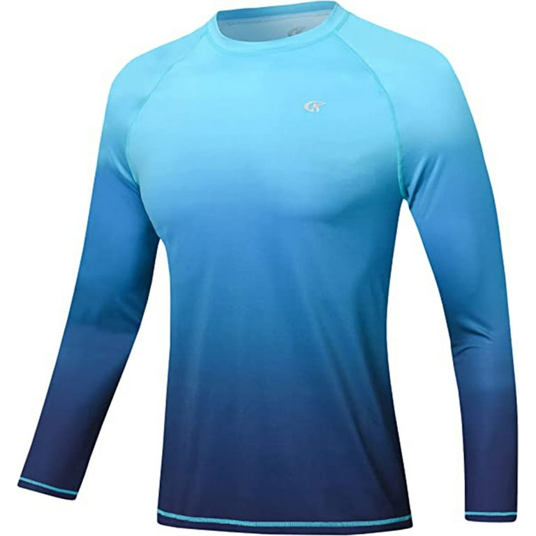 Tyhengta Men's Long Sleeve Swim Shirts Rashguard UPF 50+ UV Sun Protection Shirt Athletic Workout Running Hiking T-Shirt Swimwear Blue Gradient 5XL