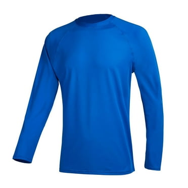 Tyhengta Men's Long Sleeve Swim Shirts Rashguard UPF 50  UV Sun Protection Shirt Athletic Workout Running Hiking T-Shirt Swimwear Blue L