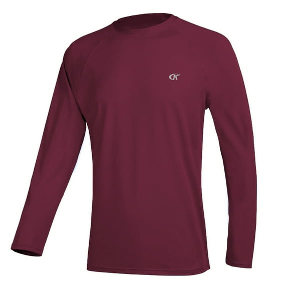 Tyhengta Men's Long Sleeve Swim Shirts Rashguard UPF 50+ UV Sun Protection Shirt Athletic Workout Running Hiking T-Shirt Swimwear Burgundy M
