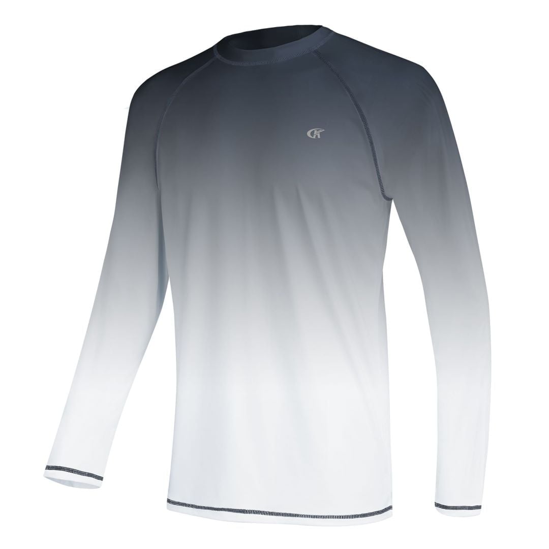 Tyhengta Men's Long Sleeve Swim Shirts Rashguard UPF 50+ UV Sun Protection Shirt Athletic Workout Running Hiking T-Shirt Swimwear Grey Gradient White