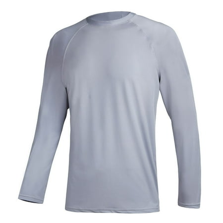 Tyhengta Men's Long Sleeve Swim Shirts Rashguard UPF 50+ UV Sun Protection Shirt Athletic Workout Running Hiking T-Shirt Swimwear LightGray S