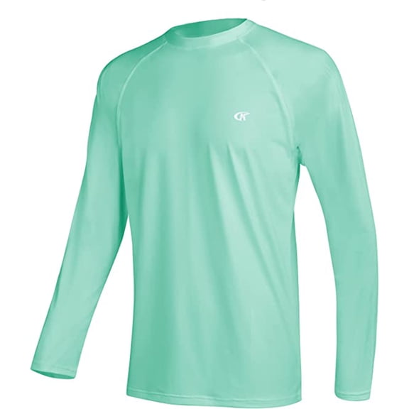 Tyhengta Men's Long Sleeve Swim Shirts Rashguard UPF 50  UV Sun Protection Shirt Athletic Workout Running Hiking T-Shirt Swimwear Mint Green S