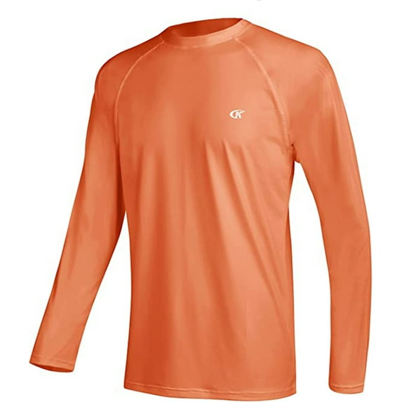 Tyhengta Men's Long Sleeve Swim Shirts Rashguard UPF 50+ UV Sun Protection Shirt Athletic Workout Running Hiking T-Shirt Swimwear Orange L