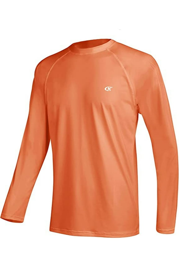 Men's Long Sleeve Swim Shirts Rashguard UPF 50+ UV Sun Protection Shirt Athletic Workout Running Hiking T-Shirt Swimwear Orange L
