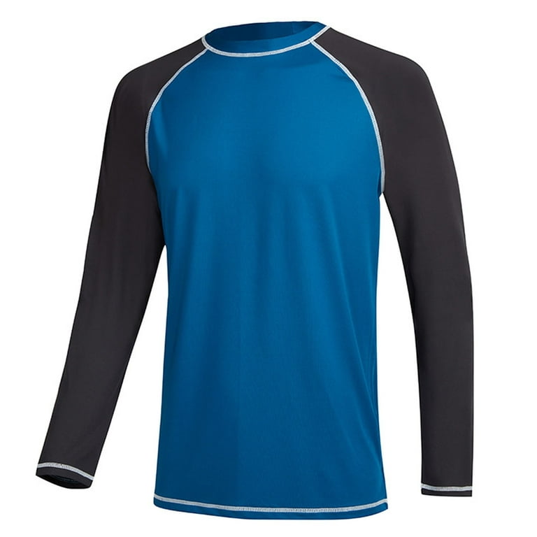 Tyhengta Men's Long Sleeve Swim Shirts Rashguard UPF 50+ UV Sun Protection Shirt Athletic Workout Running Hiking T-Shirt Swimwear Peacock Blue/