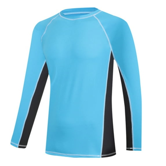 Tyhengta Men's Long Sleeve Swim Shirts Rashguard UPF 50+ UV Sun Protection Shirt Athletic Workout Running Hiking T-Shirt Swimwear Sky Blue M