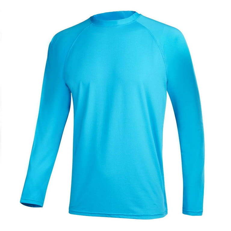 Tyhengta Men's Long Sleeve Swim Shirts Rashguard UPF 50+ UV Sun Protection Shirt Athletic Workout Running Hiking T-Shirt Swimwear Skyblue 2XL