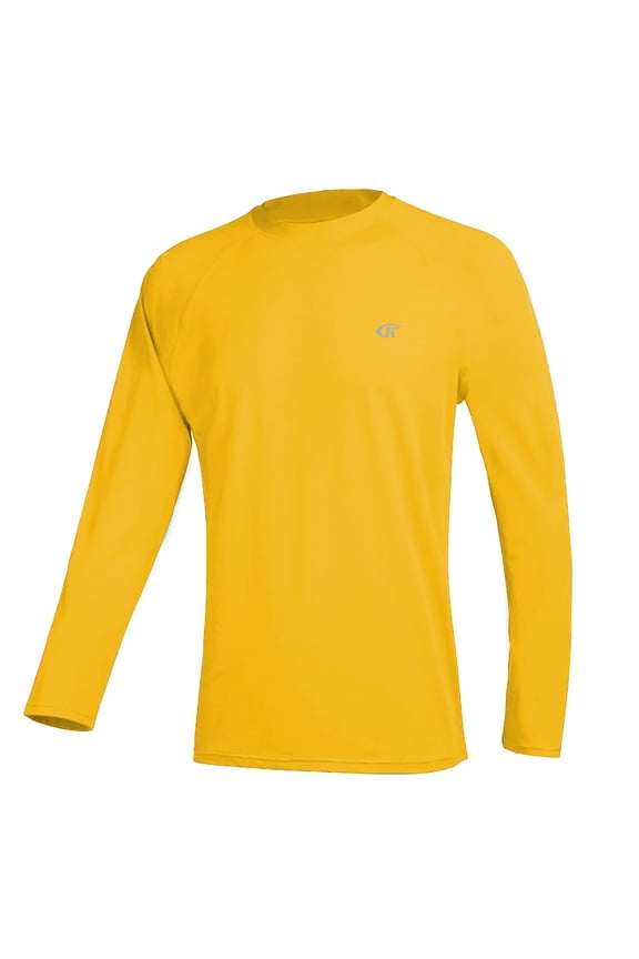 Men's Long Sleeve Swim Shirts Rashguard UPF 50+ UV Sun Protection Shirt Athletic Workout Running Hiking T-Shirt Swimwear Yellow 2XL